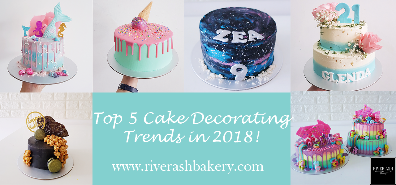 Top 5 Cake Decorating Trends in 2018! Drip cakes, black cakes, shards, fresh florals, mermaids, galaxy and many more!