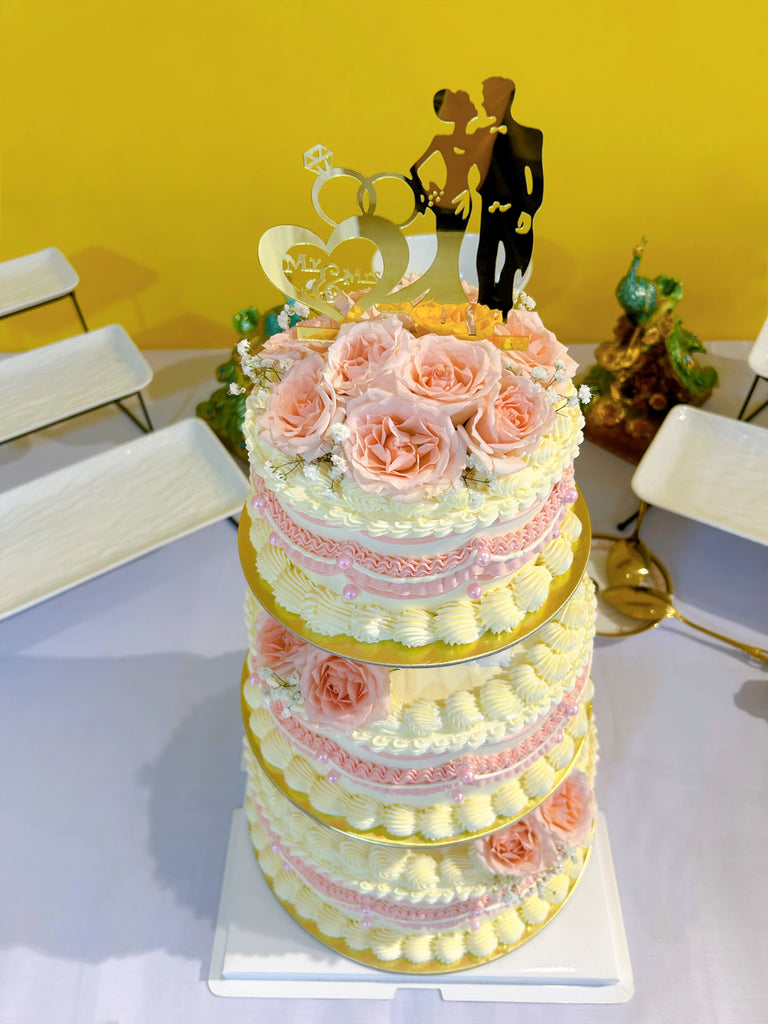 2/3-tier Vintage Style Pink Floral Wedding Cake/Engagement ROM Cake