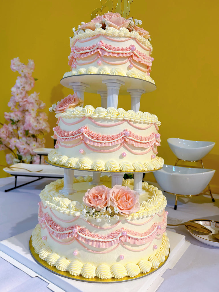 2/3-tier Vintage Style Pink Floral Wedding Cake/Engagement ROM Cake