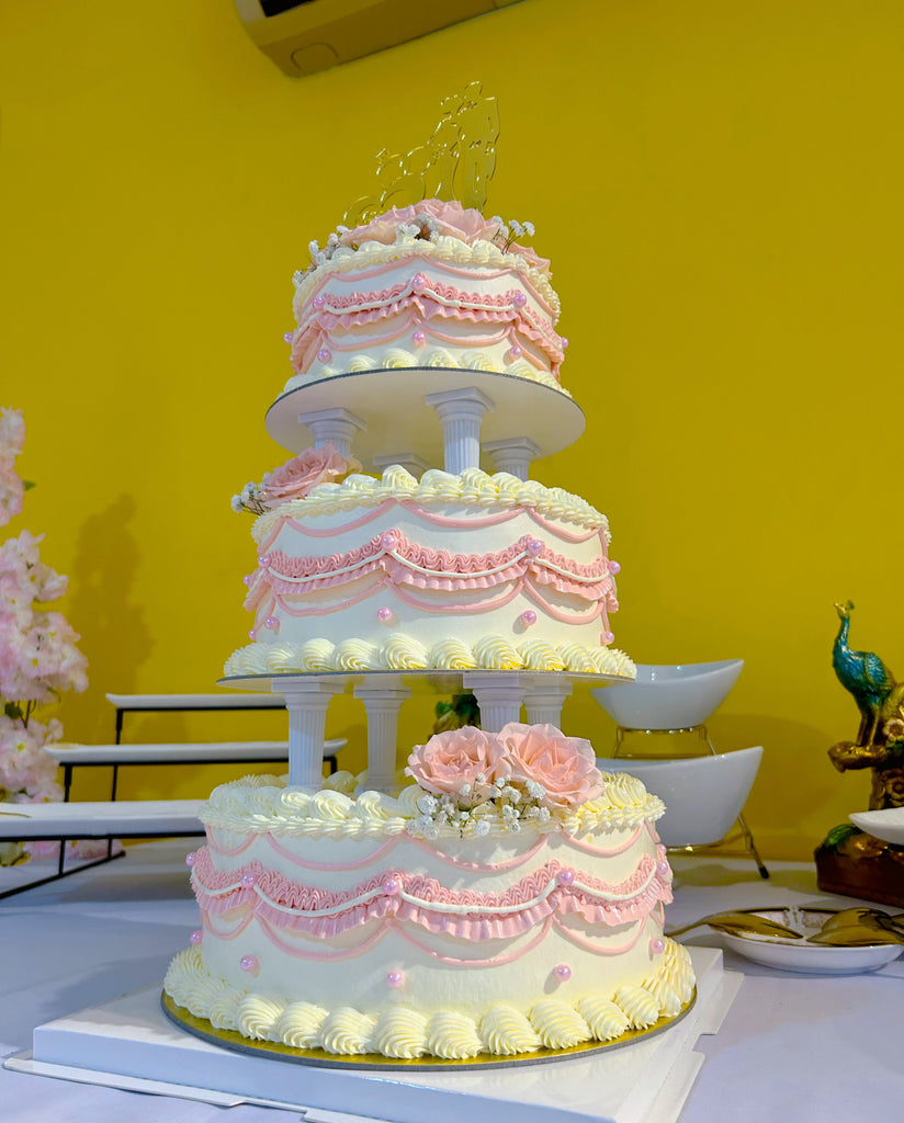 2/3-tier Vintage Style Pink Floral Wedding Cake/Engagement ROM Cake