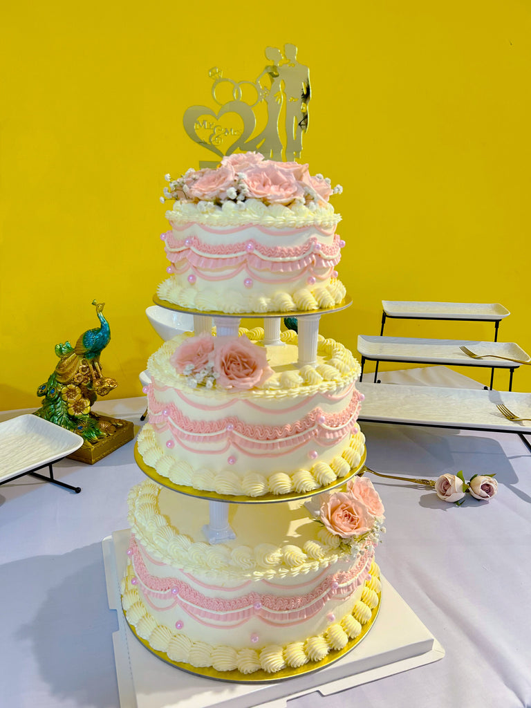 2/3-tier Vintage Style Pink Floral Wedding Cake/Engagement ROM Cake