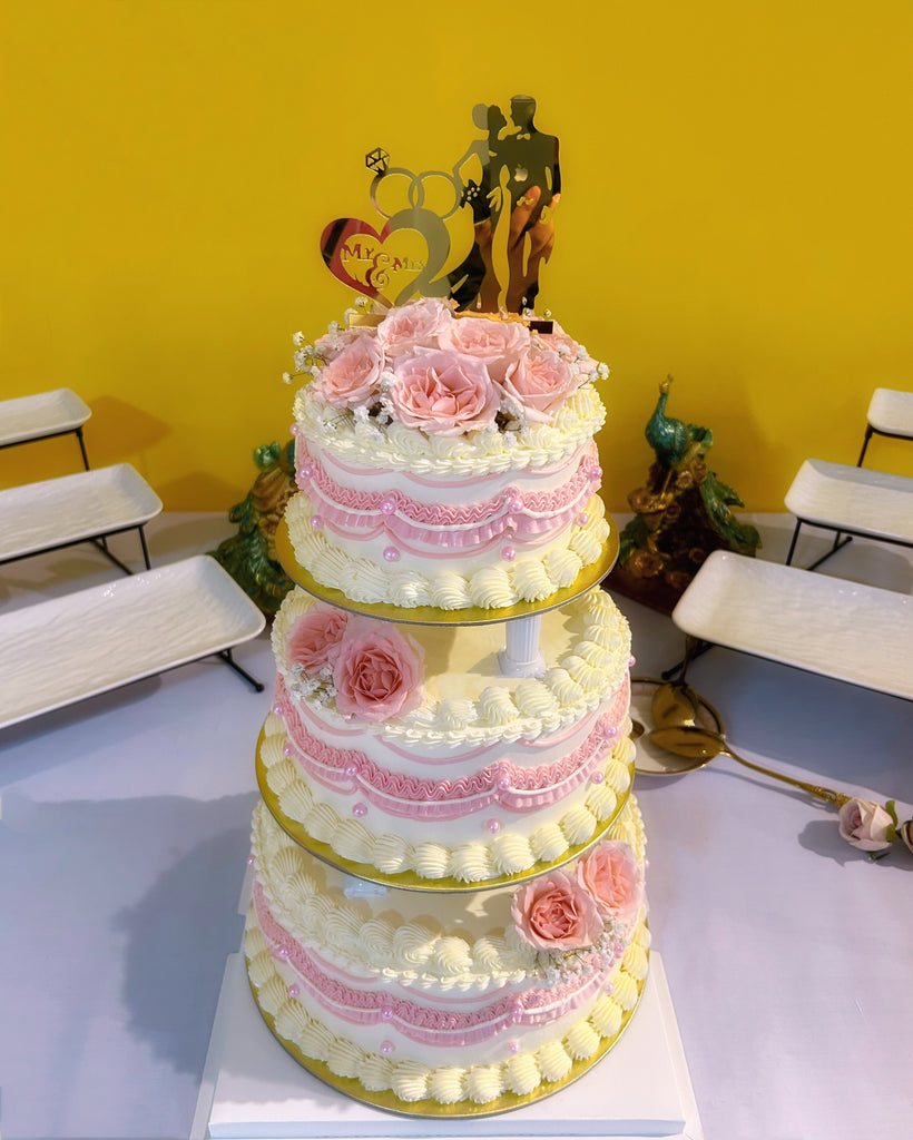 2/3-tier Vintage Style Pink Floral Wedding Cake/Engagement ROM Cake