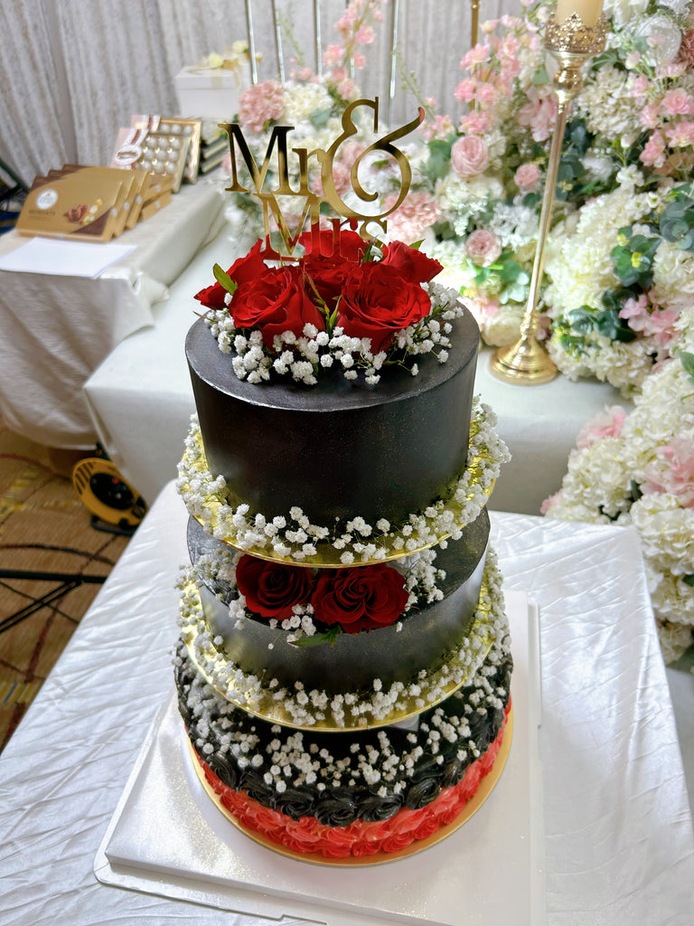 3-tier Red Rose Wedding Cake/Engagement ROM Cake