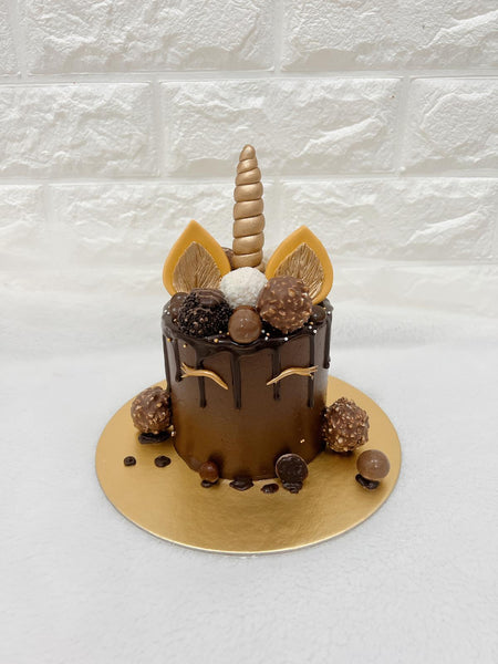 4" Tall Golden Chocolate Unicorn Cake