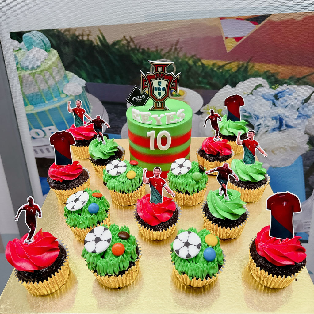 4" Tall cake and Cupcake Platter Soccer World Cup