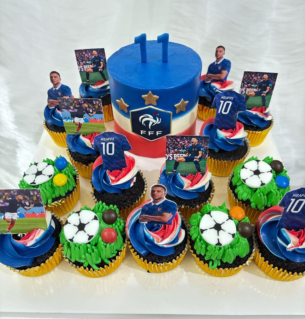 4" Tall cake and Cupcake Platter Soccer World Cup