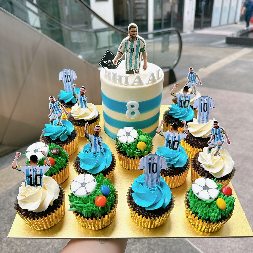 4" Tall cake and Cupcake Platter Soccer World Cup