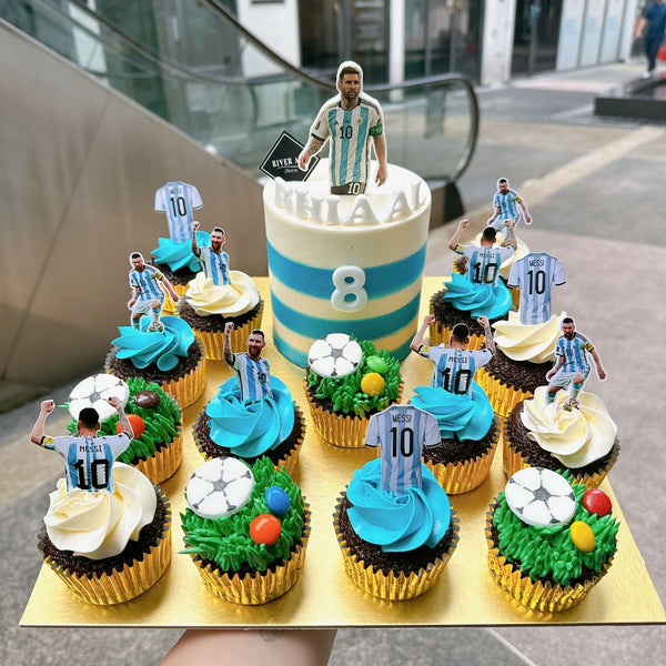 4" Tall cake and Cupcake Platter Soccer World Cup