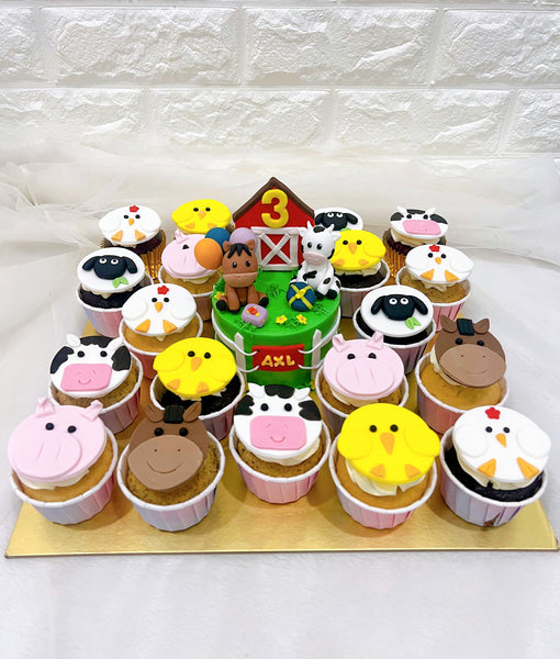 4" Mini cake and cupcake platter (Farm Animal theme)