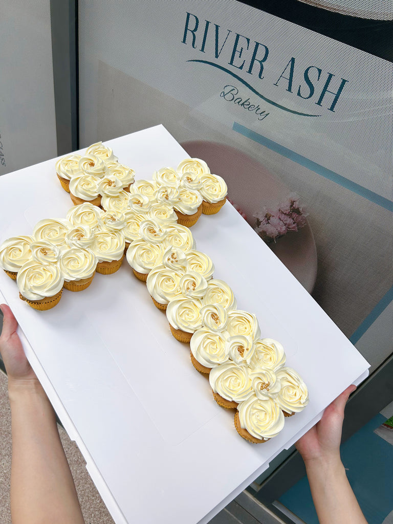 Baptism Pull Apart Cupcake Platter/ Cross Cake