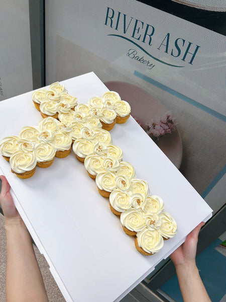 Baptism Pull Apart Cupcake Platter/ Cross Cake