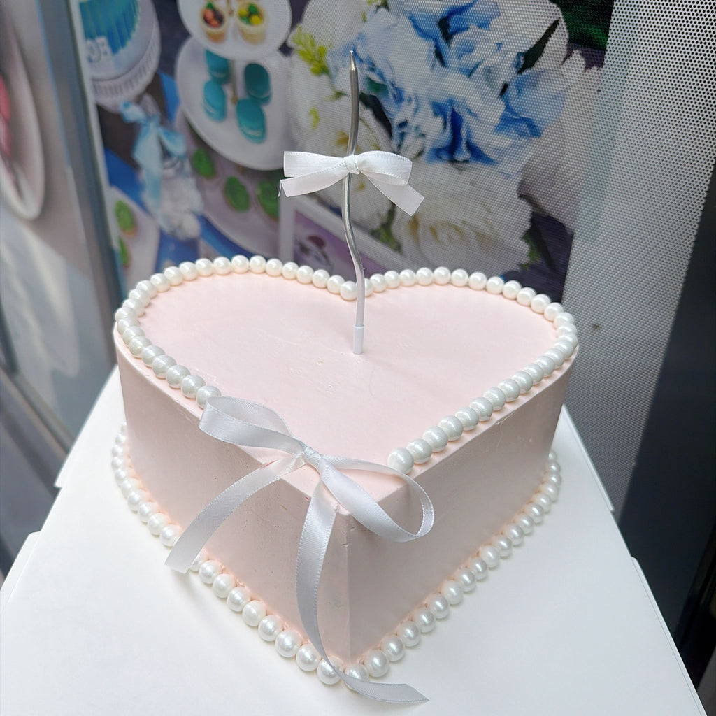 Blushing Pearl Ribbon Heart shape Cake