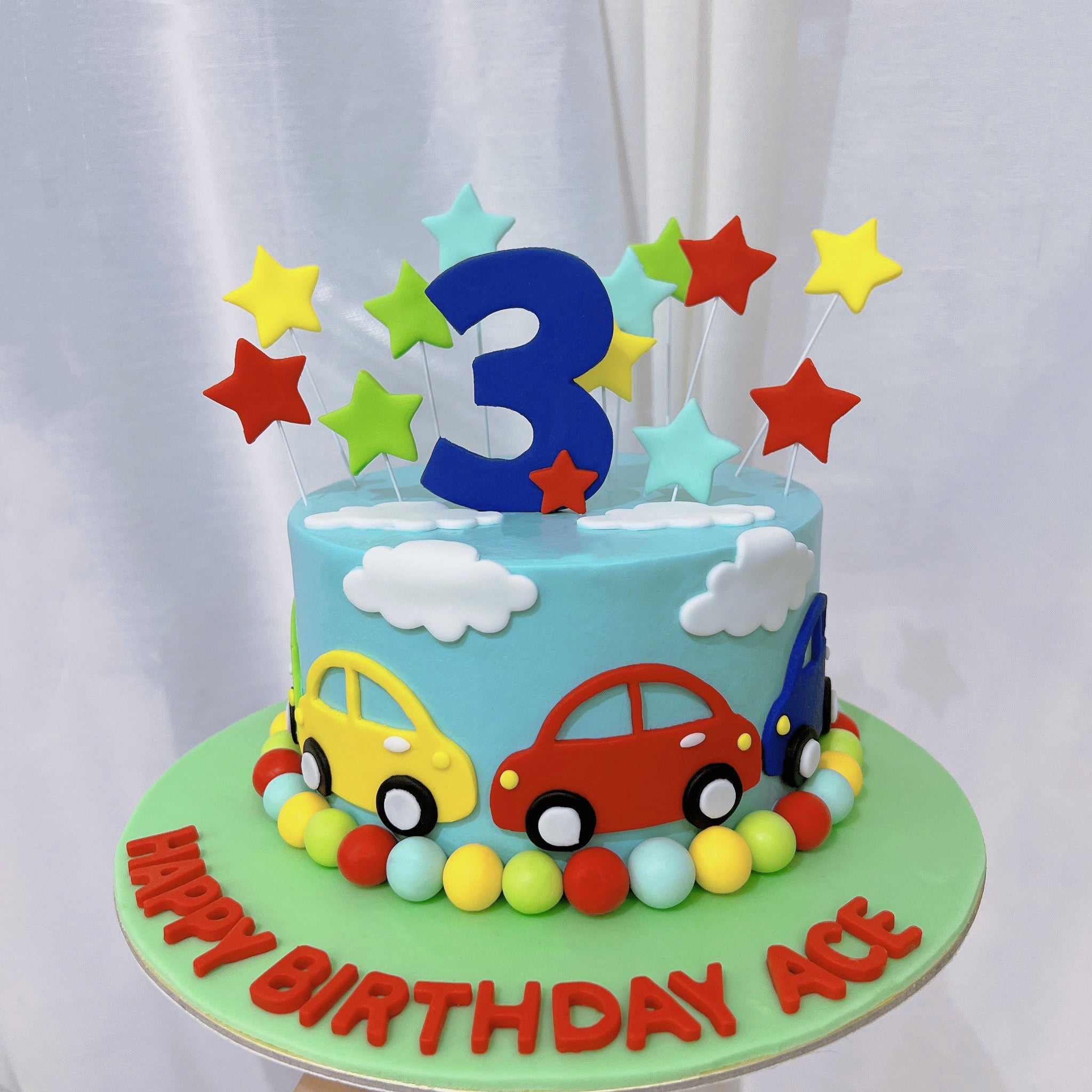 Boy Car theme cake singapore/Kids party car theme fondant Cake