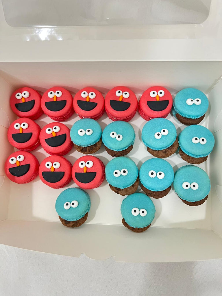 Elmo and Cookie Monster Macarons