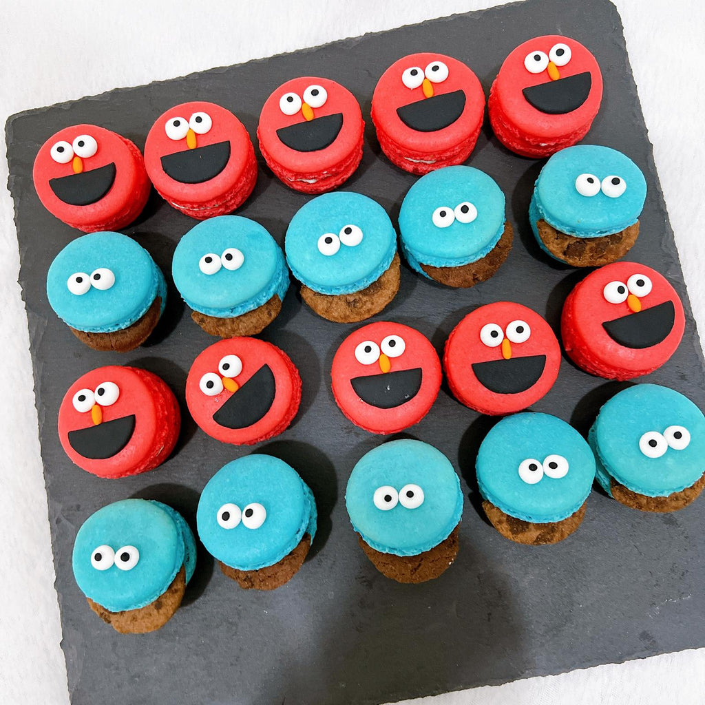 Elmo and Cookie Monster Macarons