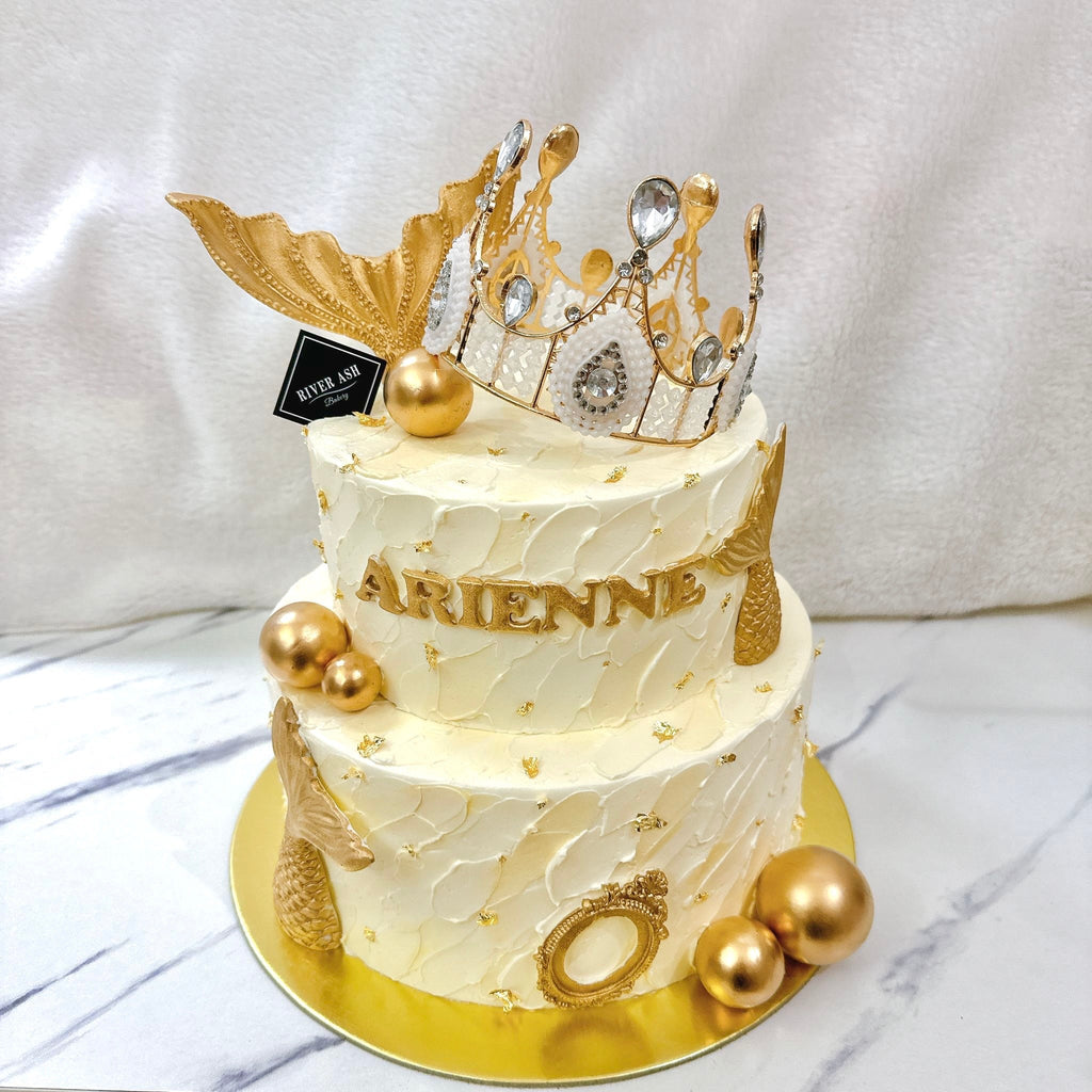 Gold Mermaid Tail with Crown Cake