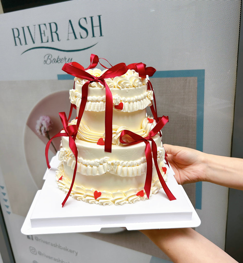 Happy Valentine's Day Vintage Style Ribbon Cake