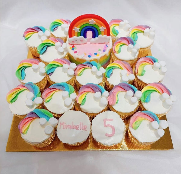 4" mini cake and cupcake platter (Rainbow theme)