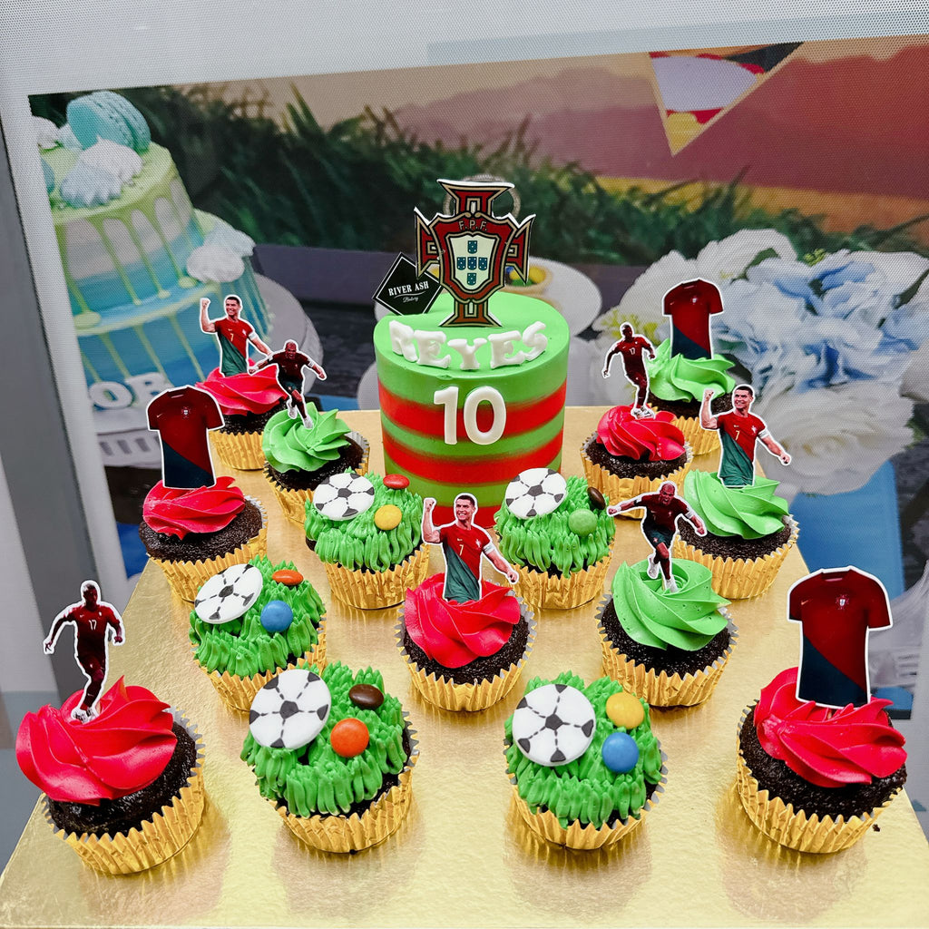 4" Tall cake and Cupcake Platter Soccer Messi Player
