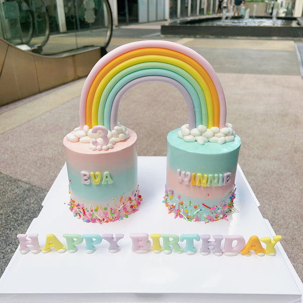 Pastel Twin Cake with Rainbow