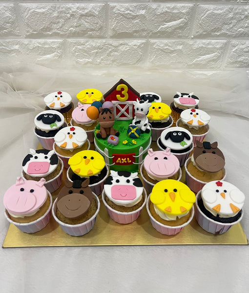 4" Mini cake and cupcake platter (Farm Animal theme)