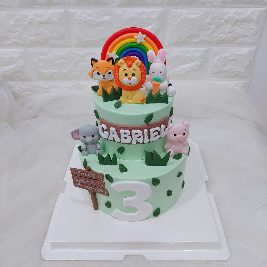 Cute Animals Rainbow Cake
