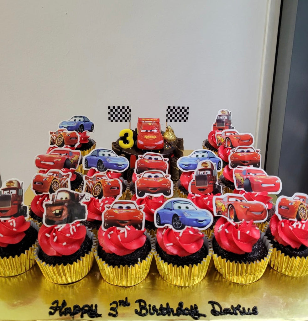 4" mini cake and cupcake platter(Red Cars)