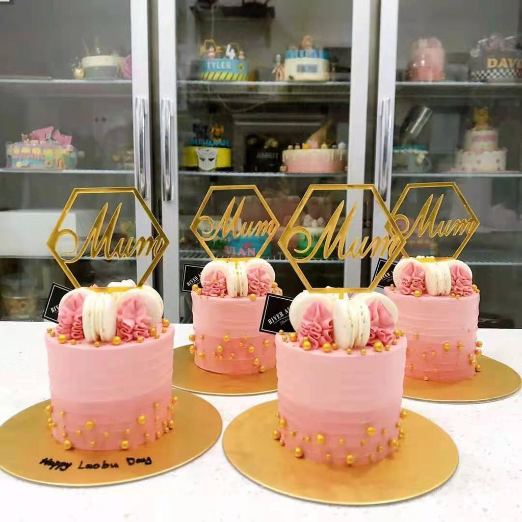 4" Tall Gold Pearl Pink Cake
