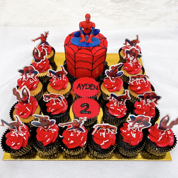 4" mini cake and cupcake platter(Spider man)