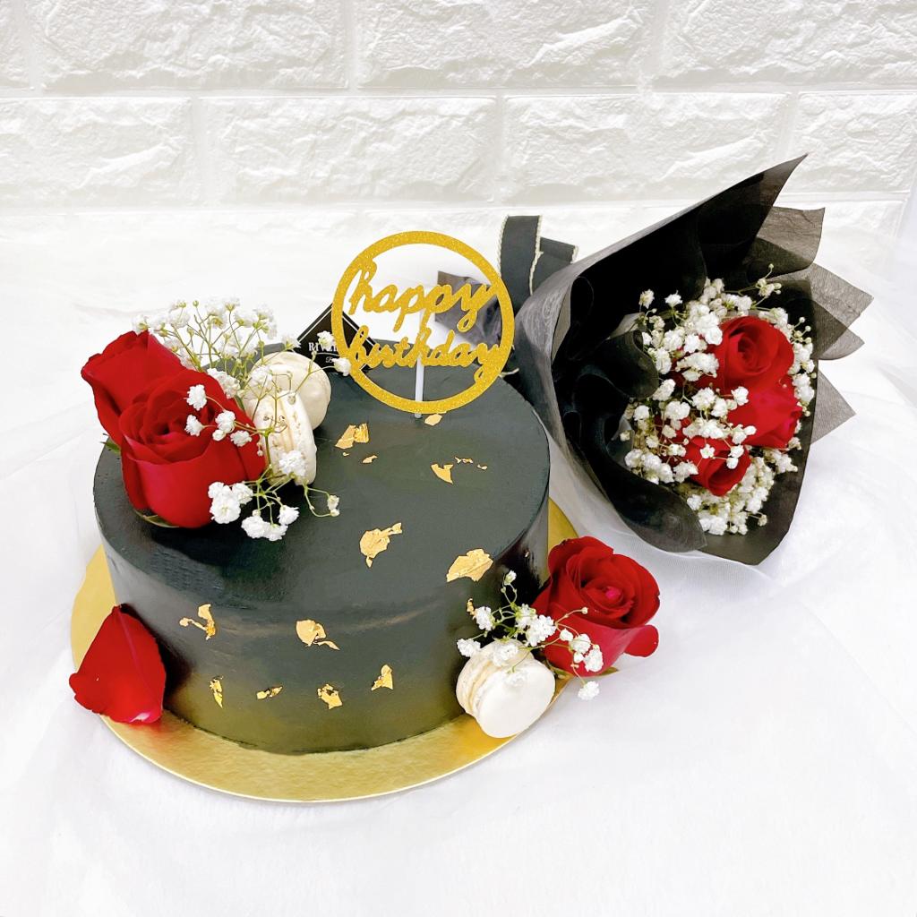 Black Gold Red Rose Cake