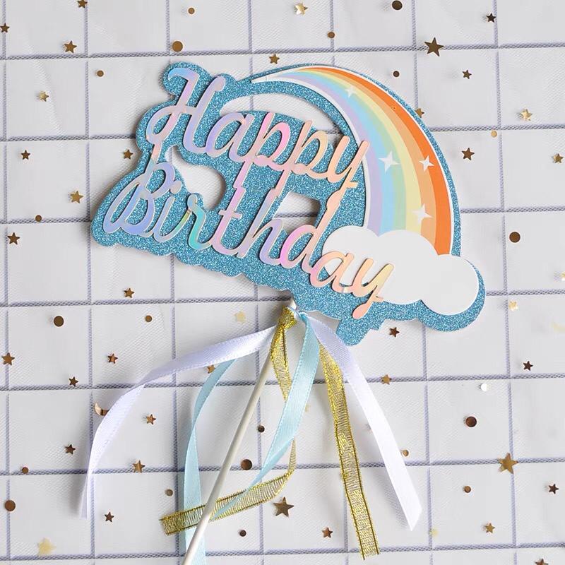 "Pastel Rainbow Happy Birthday" Cake Topper