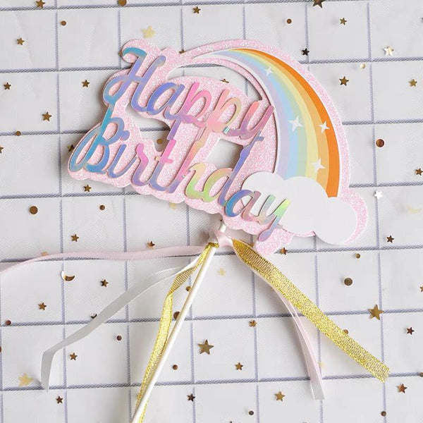 "Pastel Rainbow Happy Birthday" Cake Topper