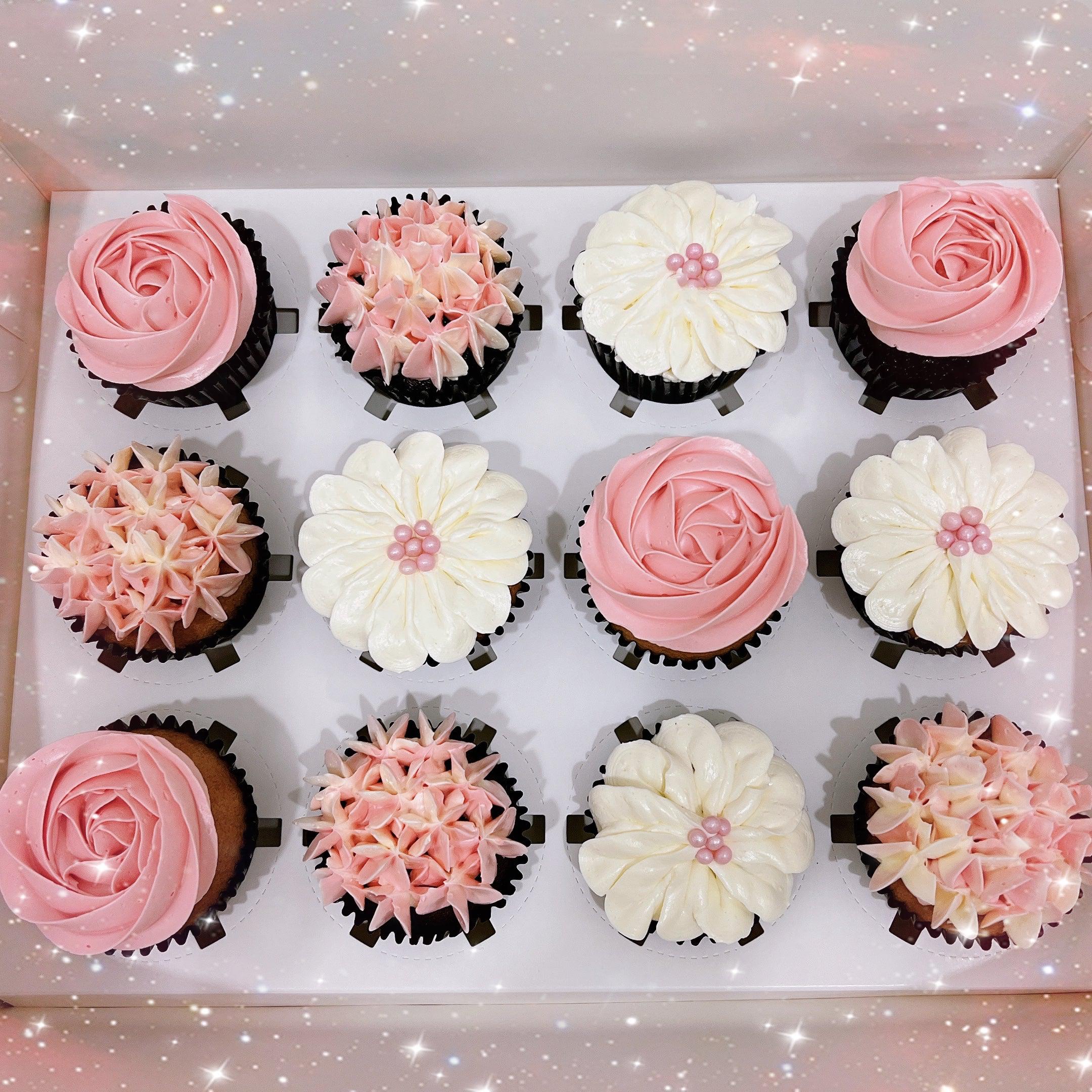 Pink And White Flower Cupcakes