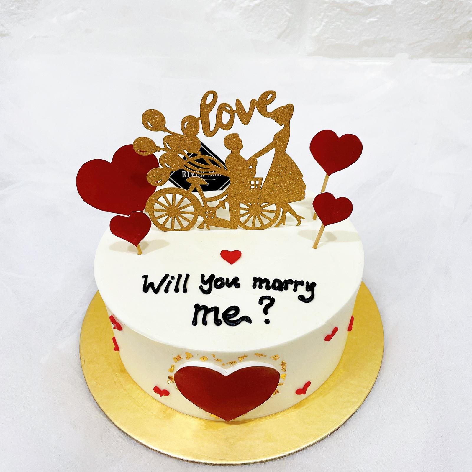 6” Vanilla and Red velvet marble fondant proposal cake with fresh roses –  Yaa's Baked Goods Galore