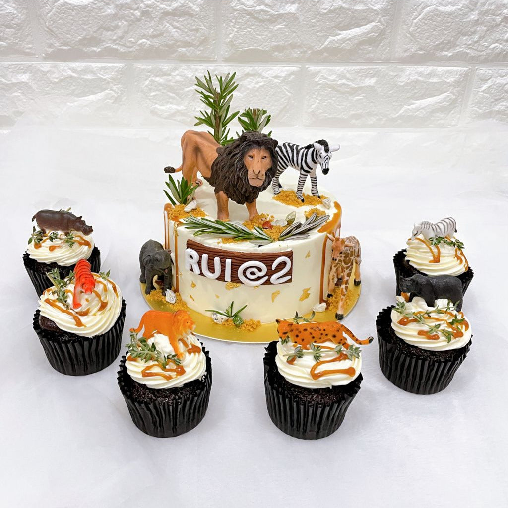 Rustic Safari Animals Cake+Cupcakes Bundle