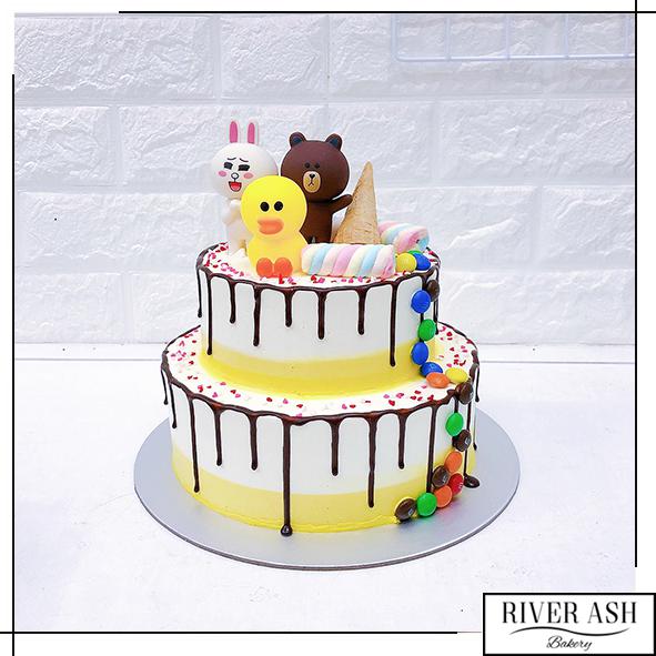 Bear and Bunny Line Friends Cake