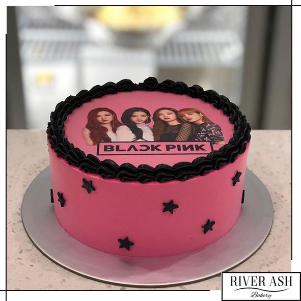 Black Pink Ice Cream themed single tier cake