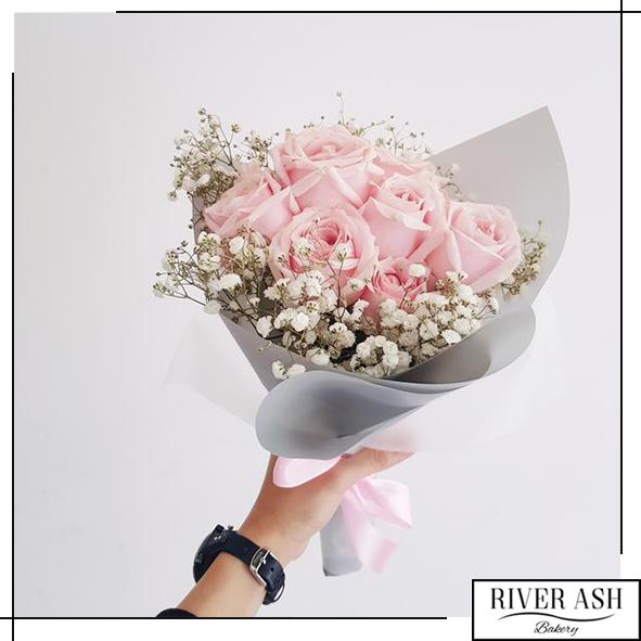 Blush Pink Roses + Baby Breaths Fresh Flower Bouquet