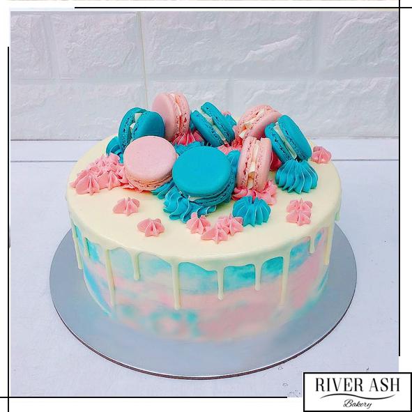 Gender Reveal Cake with Macarons