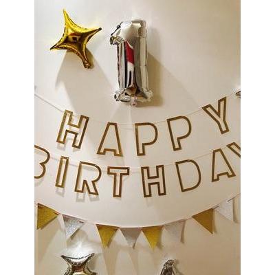 Gold Outline "Happy Birthday" Bunting - Party Decor