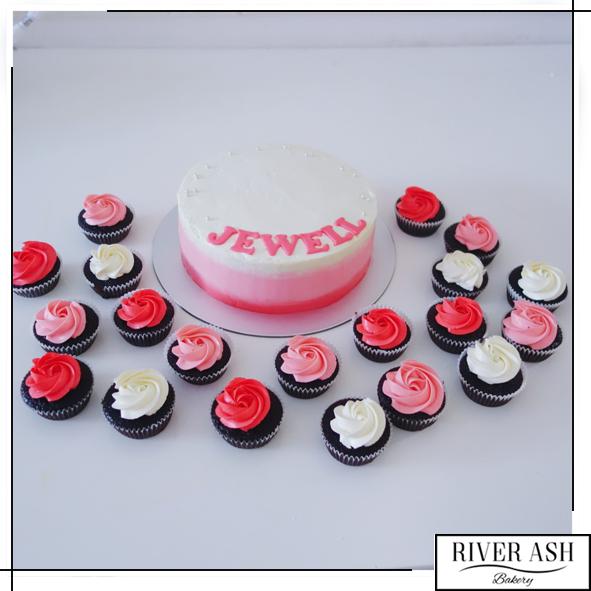 Ombre Watercolour Cake+Cupcakes Bundle