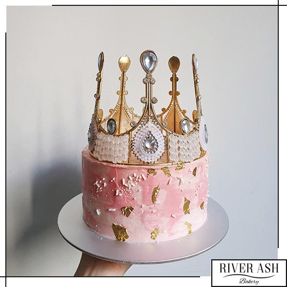 Pink Lady Cake with Gold Crown
