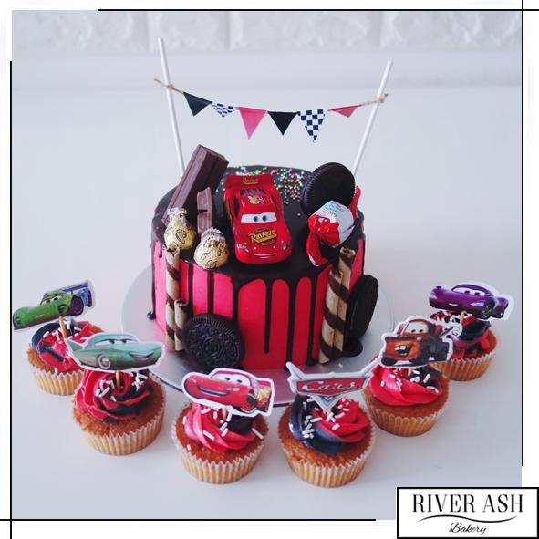 Red Cars Cake+Cupcakes Bundle