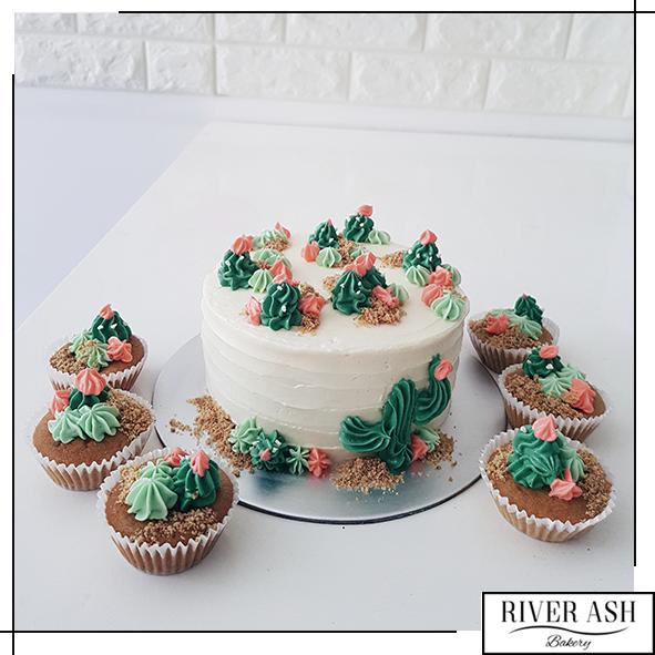 Succulent Cactus Botanical Cake+Cupcakes Bundle